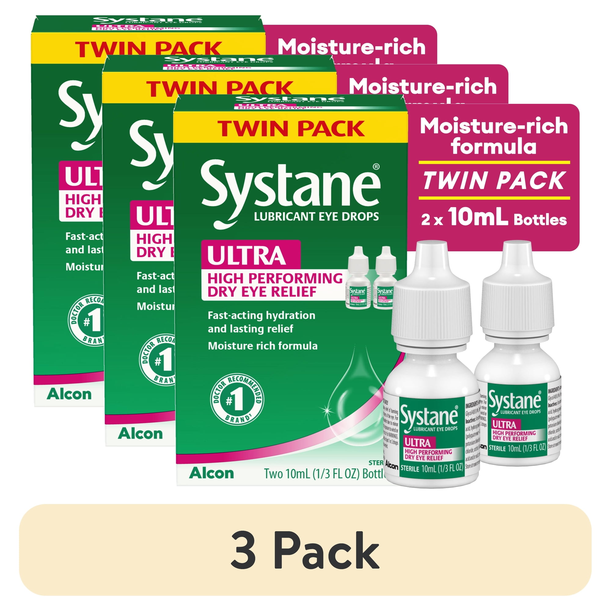 (3 pack) Systane Ultra Dry Eye Care Symptom Relief Eye Drops, Twin Pack
