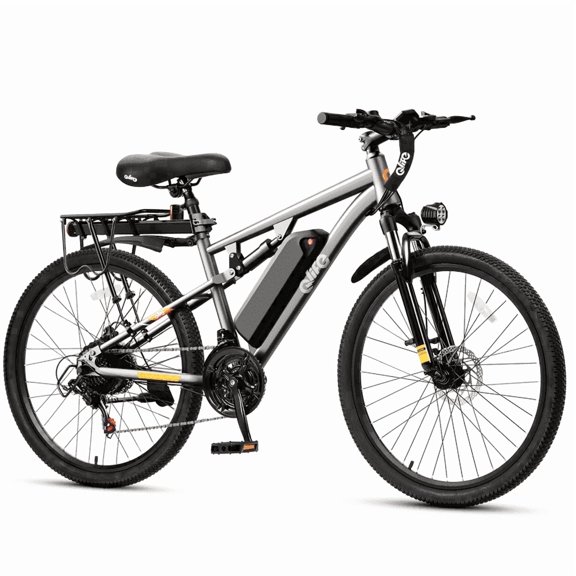 Qlife Racer 27.5" Electric Bicycle for Adults, Full Suspension 21-Speed Mountain Ebike with 500W Brushless Motor, 48V 10.4AH Removable Battery 55 Miles,(Gray) with Fender & Rear Rack