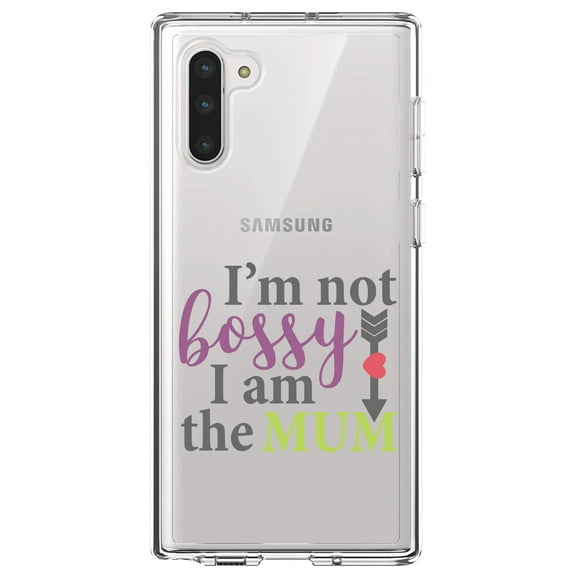 DistinctInk Clear Shockproof Hybrid Case for Samsung Galaxy Note 10 (6.3" Screen) - TPU Bumper Acrylic Back Tempered Glass Screen Protector - I'm Not Bossy I Am The Mum