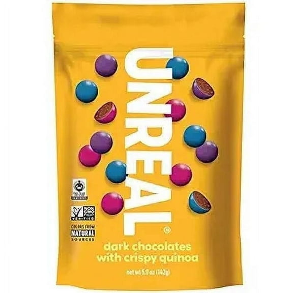 Unreal Crispy Quinoa Gems Candy Vegan Gluten Free Dark Chocolate 5 oz Pack of 2