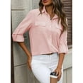 thumbnail image 5 of Women Linen Button Down Shirts Long Sleeve Blouse Casual Work Office Shirt Tunic Tops Pink L, 5 of 8