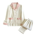 thumbnail image 2 of Pajamas for Women Set Winter Fleece 2 Piece Button Top Long Pant Pocket Loungewear White L, 2 of 4