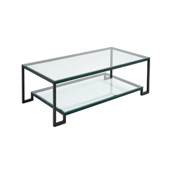 Table basse avec plateau en verre et cadre noir avec rangement Home Gear