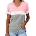 thumbnail image 2 of Yuyuzo T-Shirts pour Femmes Manches Courtes Décontractés Col en V Tops d'Été Color Block Tees Amples, 2 of 5