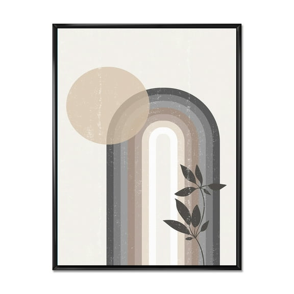 Designart 'Abstract Rainbow Moon and Sun In Earth Tones III' Modern Framed Canvas Wall Art Print