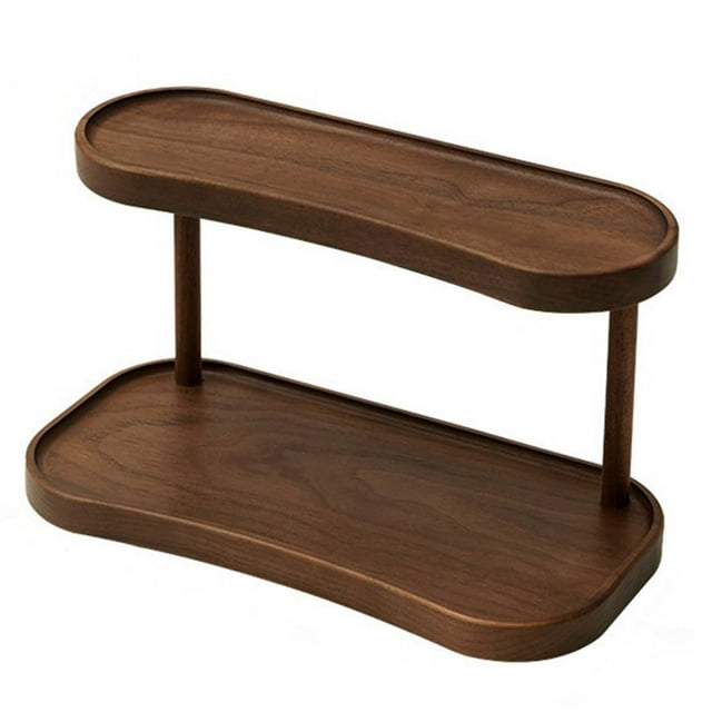 2-Tier Solid Black Walnut Countertop Organizer, Desktop Display Shelf for Perfume, Cosmetics, Cups & Decor
