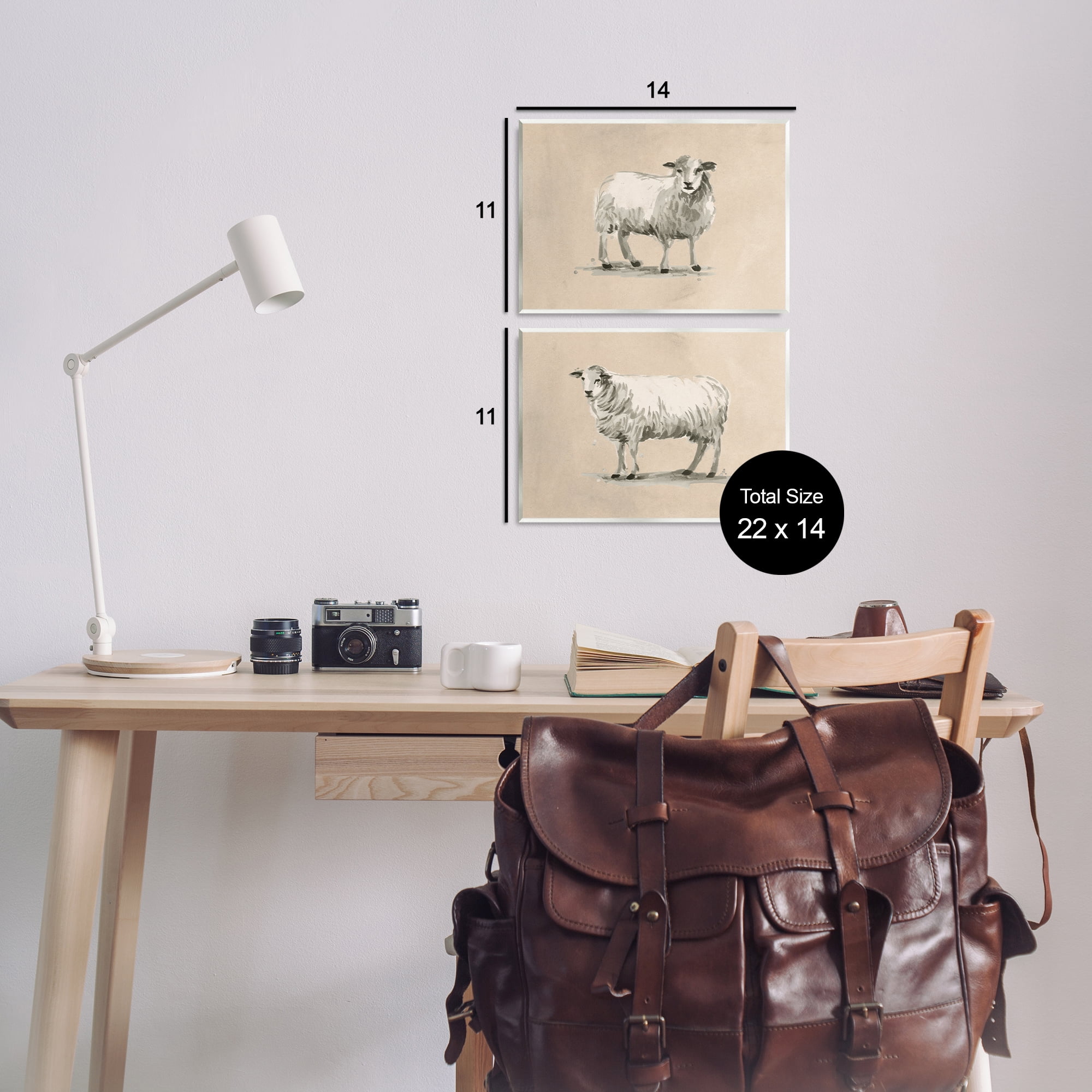 Stupell Industries Beige Sheep Portrait Animals Painting Unframed Art Print Wall Art, 14 x 11, Set of 2