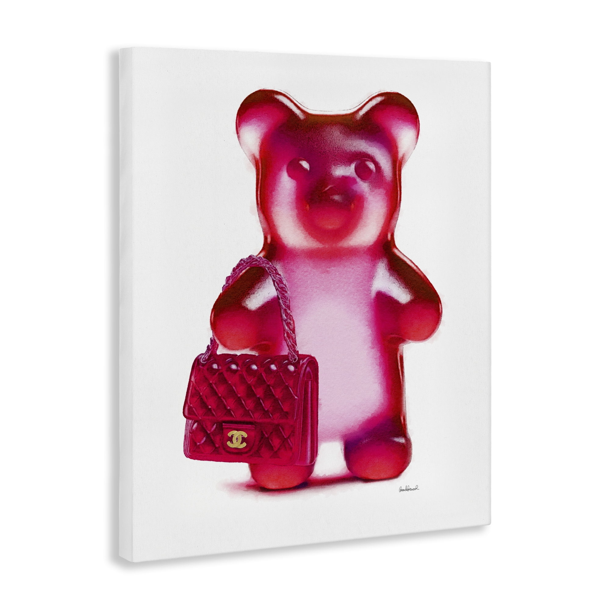 Stupell Industries Red Bear & Purse Fashion Painting Wrapped Canvas Art Print Wall Art, 30 x 40
