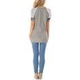 thumbnail image 4 of Camiseta de mujer Vogacara con estampado de rayas manga corta cuello redondo gris L, 4 of 7