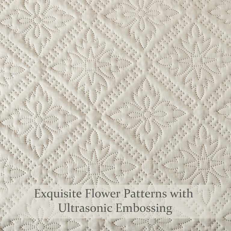 Quilted King Quilt Bedding Set, 3-Piece, Beige photo 6