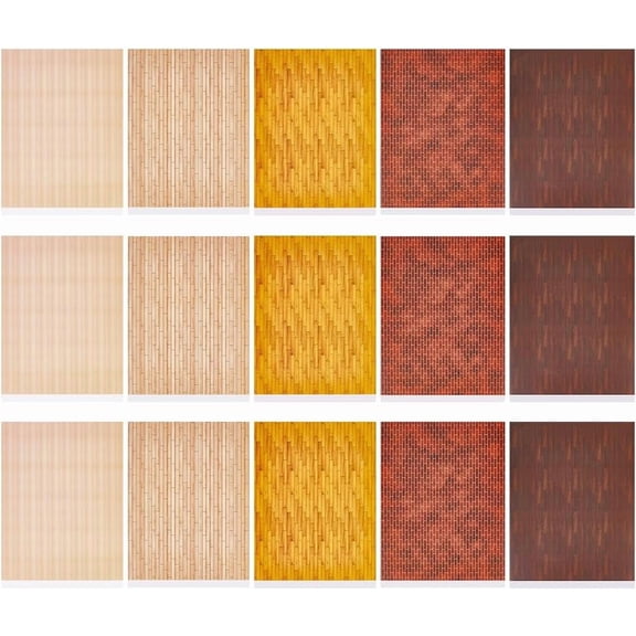 15 Pcs 5 Styles Miniature Dollhouse Wallpapers 11.77x8.31 Inch Self-Adhesive Dollhouse Wall Decals Miniature Floor Sticker Wall Cladding for DIY Crafting