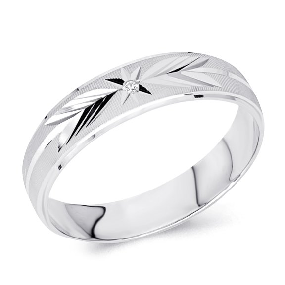 Wellingsale Ladies Solid 14k White Gold Polished Diamond Cut CZ Cubic Zirconia Wedding Ring Band - Size 4