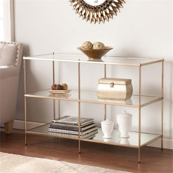 Maklaine Modern / Contemporary Glass Top Console Table in Gold