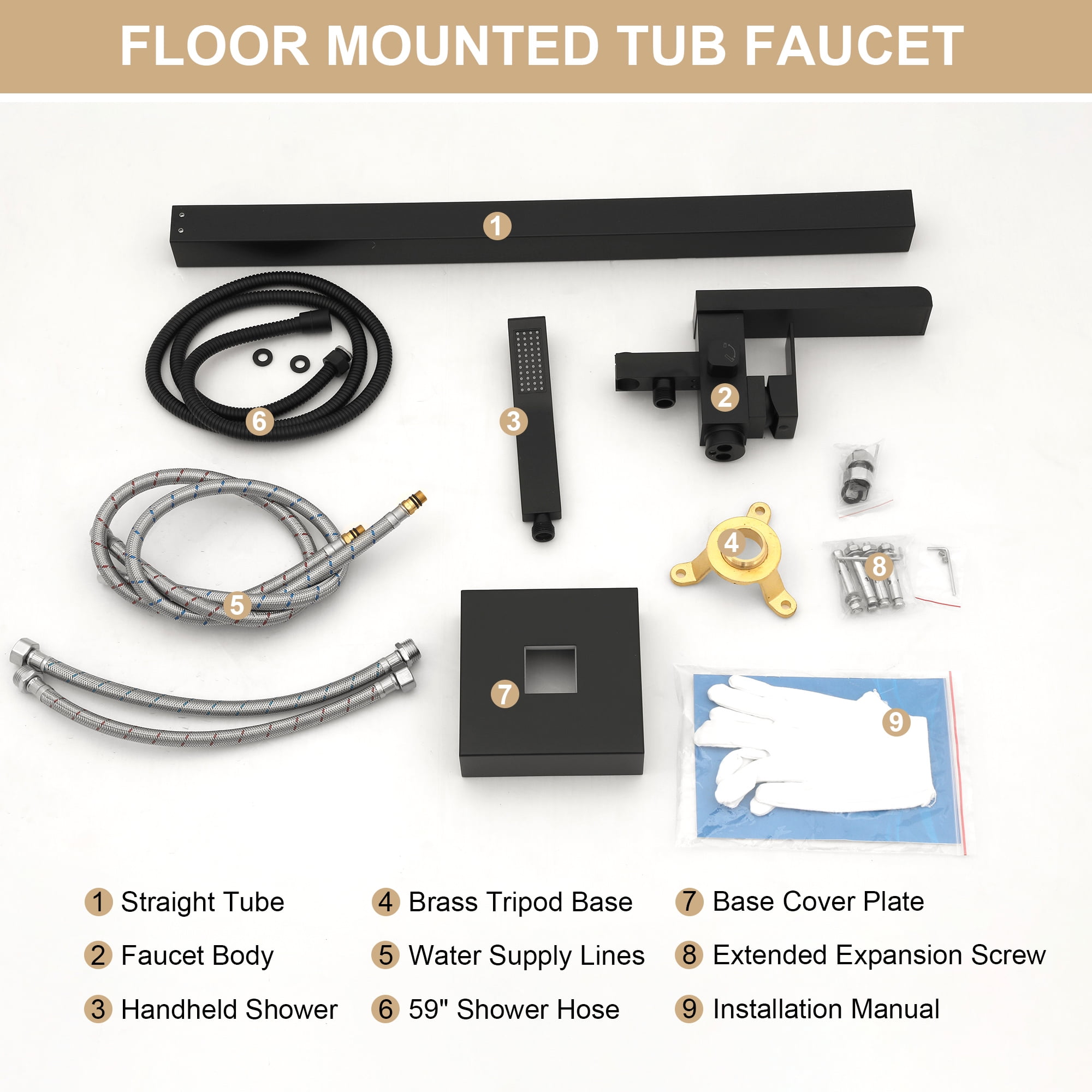 Freestanding Bathtub Faucet Waterfall Tub Filler Matte Black Floor Mount Brass Bathroom Faucets with Hand Shower