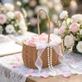 thumbnail image 4 of Yhmxh Handwoven Rattan Flower Basket with Handle, Decorative Wicker Gift Storage Basket, Portable Floral Arrangement Bucket for Wedding Bridal Flower Basket Birthday Gift Packaging Home Table Decor, 4 of 4