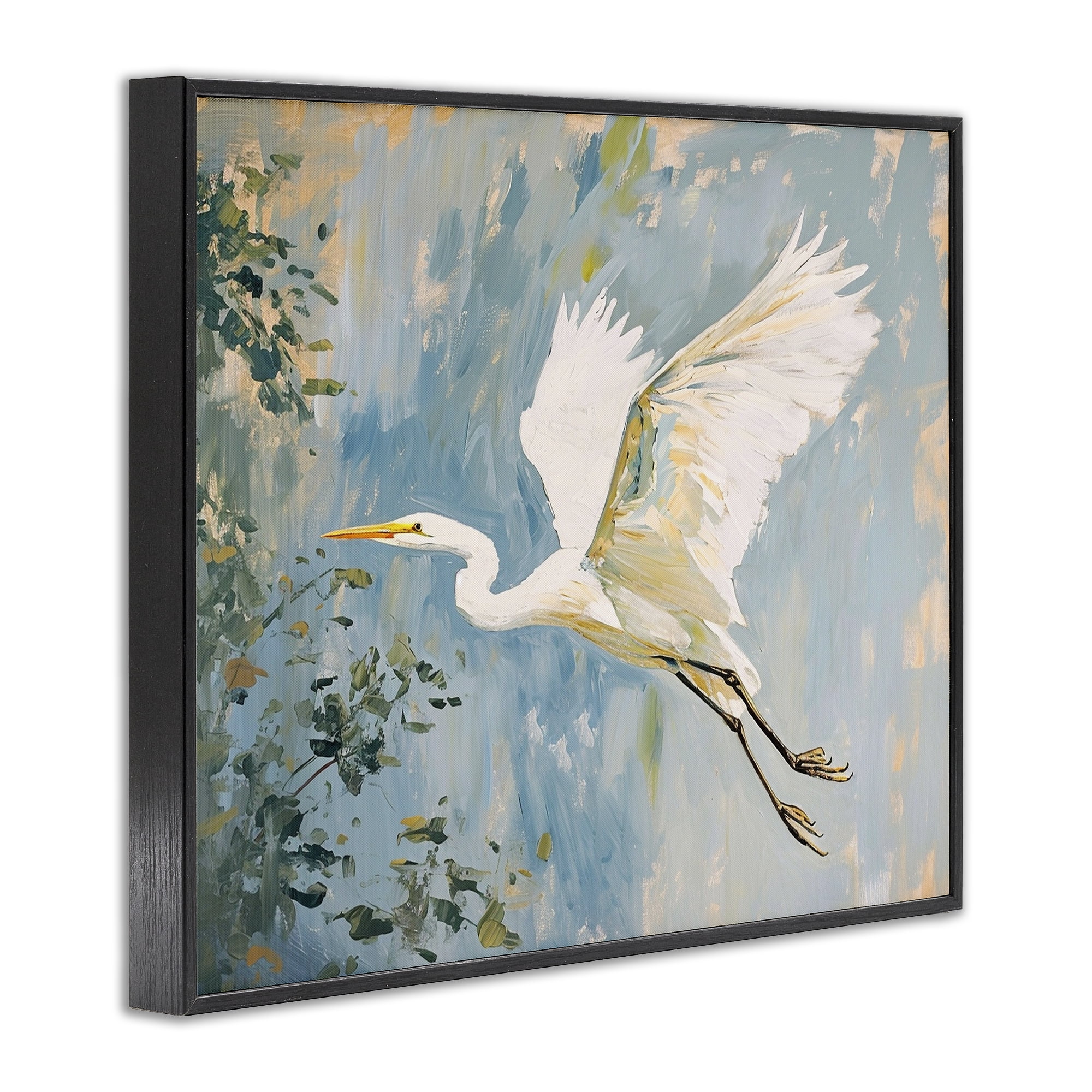 Stupell Industries White Heron in Flight Animals & Insects Painting Black Framed Art Print Wall Art, 30 x 24