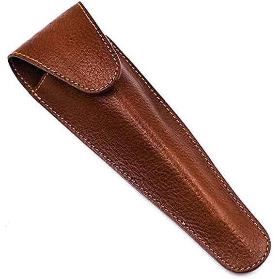 Parker Safety Razor Genuine Saddle Leather Travel Case for Long Handled Cartridge and Safety Razors including Fusion, Mach3, Trac 2, Atra and more