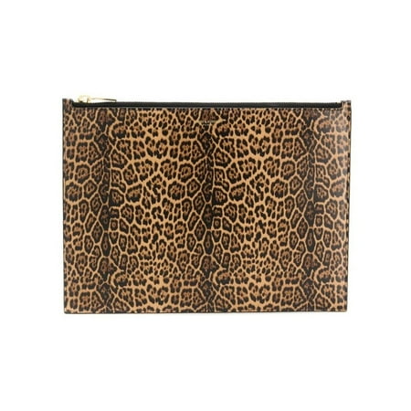 New Saint Laurent Leopard Printed Calfskin Leather Large Pouch 635099