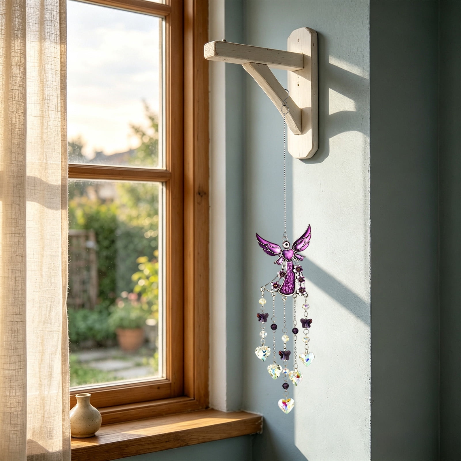 Bklubk Heart Garden Light-Catching Crystal Hanging Ornament Natural Crystal Rough Wind Chime Home House Hanging Decoration Feng Shui