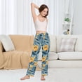 thumbnail image 4 of Dailycode Women's Pajama Pants Wide Leg Lounge Pj Bottoms With Pockets Flowers Dark Blue Leaves, 4 of 7