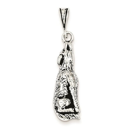 925 Sterling Silver Antiqued Wolf Polished Open-back 31mm x 10mm Charm Pendant