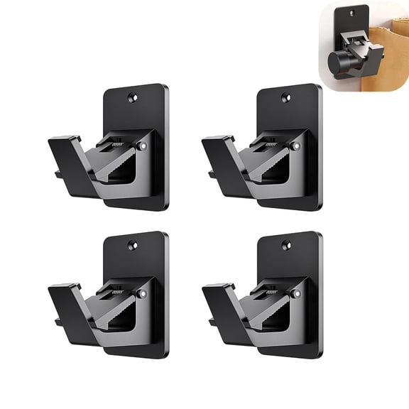 Universal Curtain Rod Holders, No Drill Curtain Rod Brackets, Self Adhesive Curtain Rod Brackets Up to 30 LB, Nail Free Curtain Rod Hooks for Bathroom, Bedroom, Livingroom, Kitchen (4PC, Black)