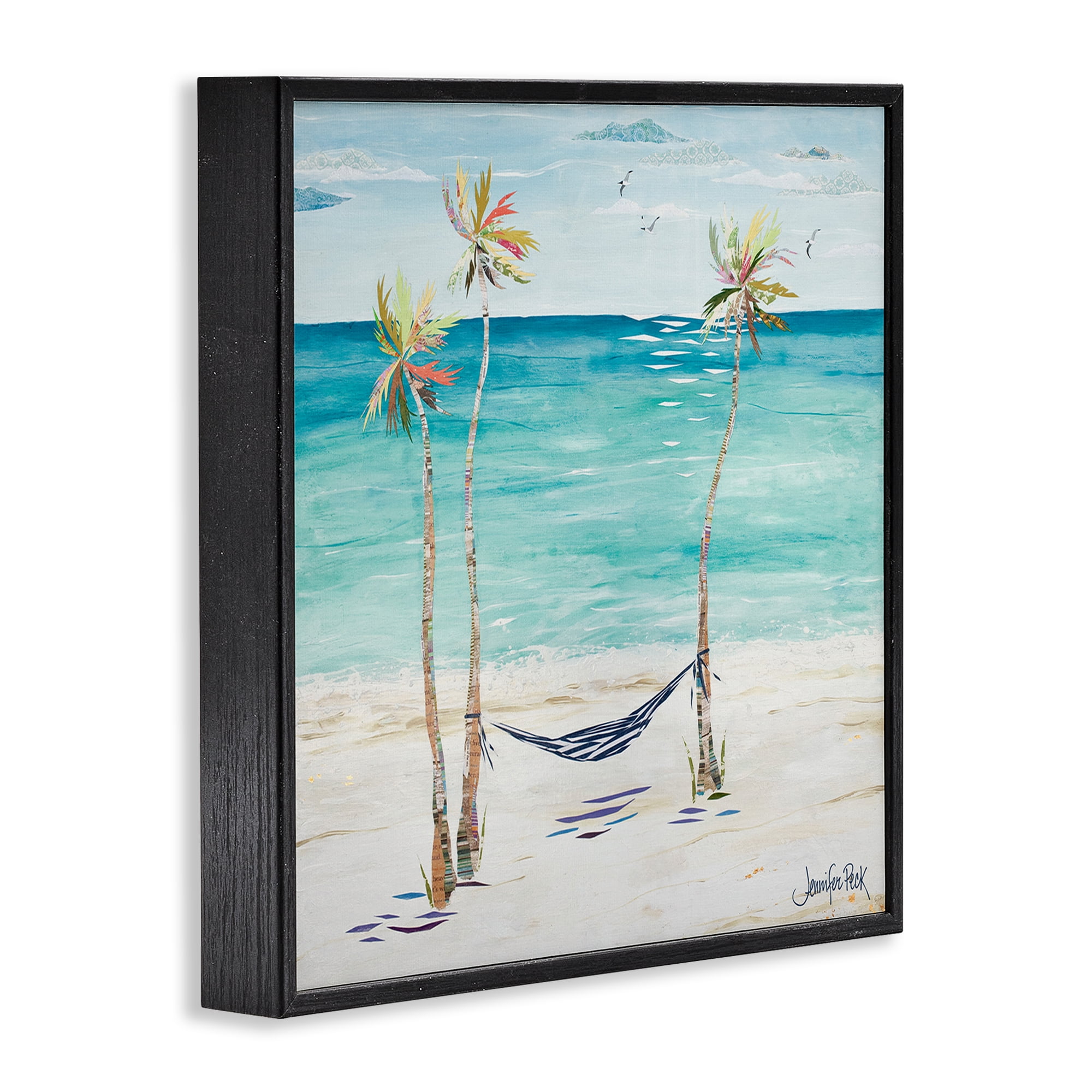 Stupell Industries Hammock & Three Palms Coastal Painting Black Framed Art Print Wall Art, 12 x 12