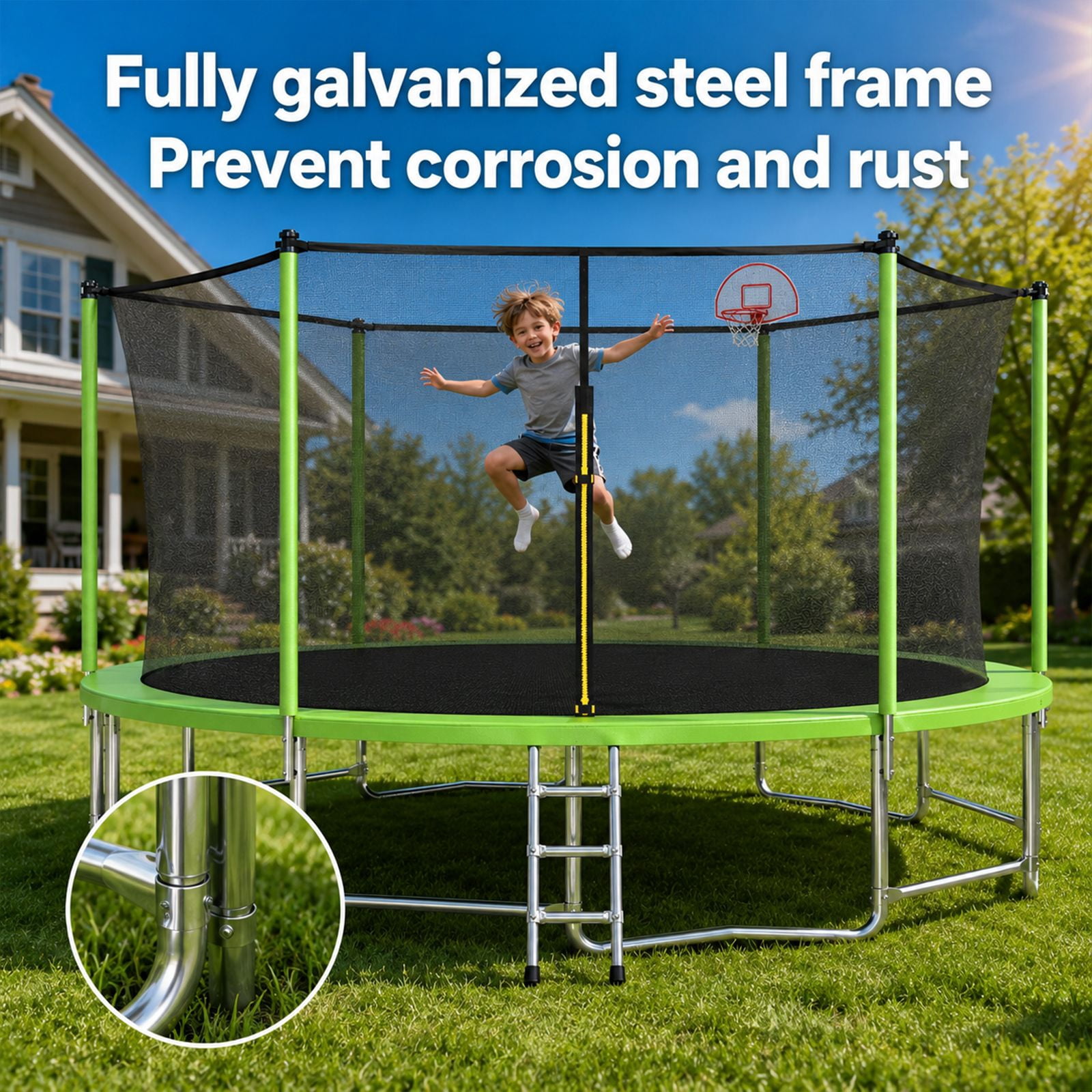 Alvantor 16Ft Trampoline for Kids & Adults, Upgrad Trampolines with Enclosure Net and Basketball Hoop for Backyard Green
