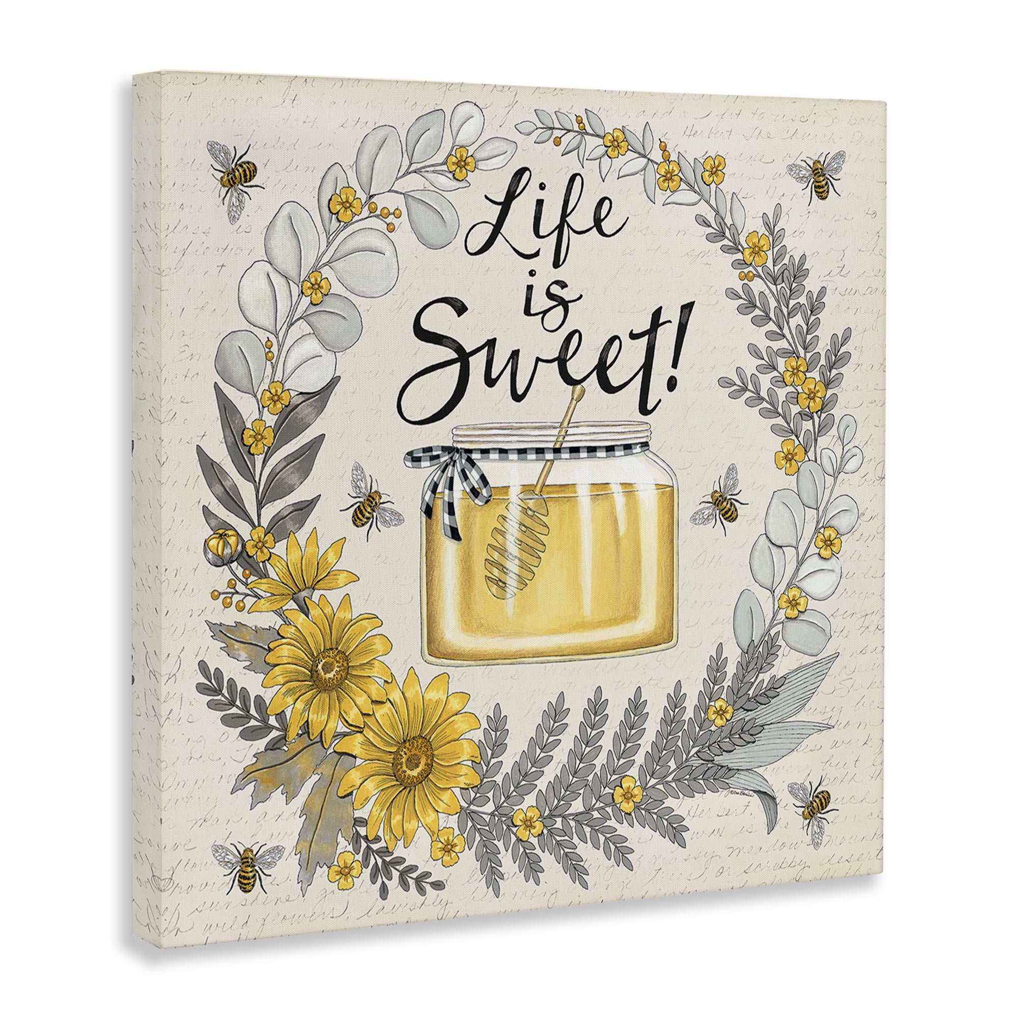 Stupell Industries Life Is Sweet Wreath Plants & Flowers Painting Wrapped Canvas Art Print Wall Art, 17 x 17