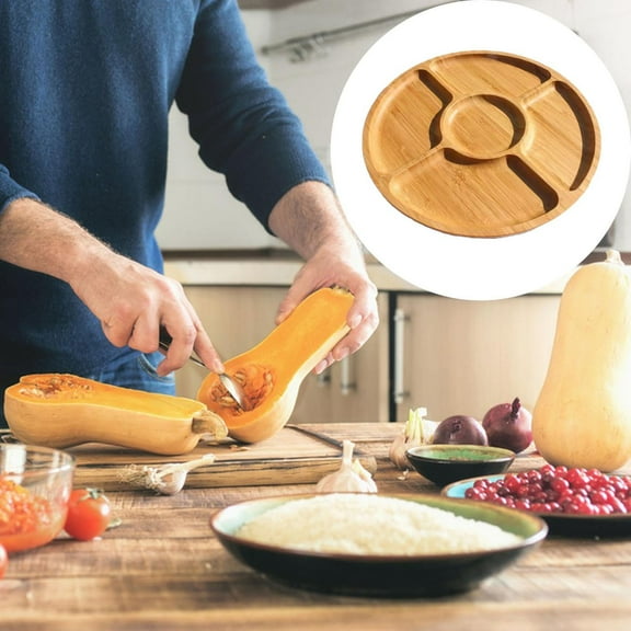 LOVIVER Wood Serving Tray Appetizer Tray with Compartments Serving Platter Round Food Fruit plate for Vegetables Cheese Brunch Plate