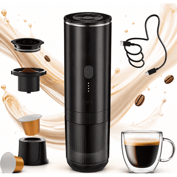Portable Coffee Maker, 20Bar Electric Espresso Machine for Travel Self-Heating USB-C & 7800mAh Battery, Works with Ground Coffee & NS Capsules, Compact for Camping RV Office Home