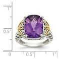 thumbnail image 2 of 925 Sterling Silver Polished Prong set With 14k Amethyst Ring Size 7 Ring for Women, 2 of 2