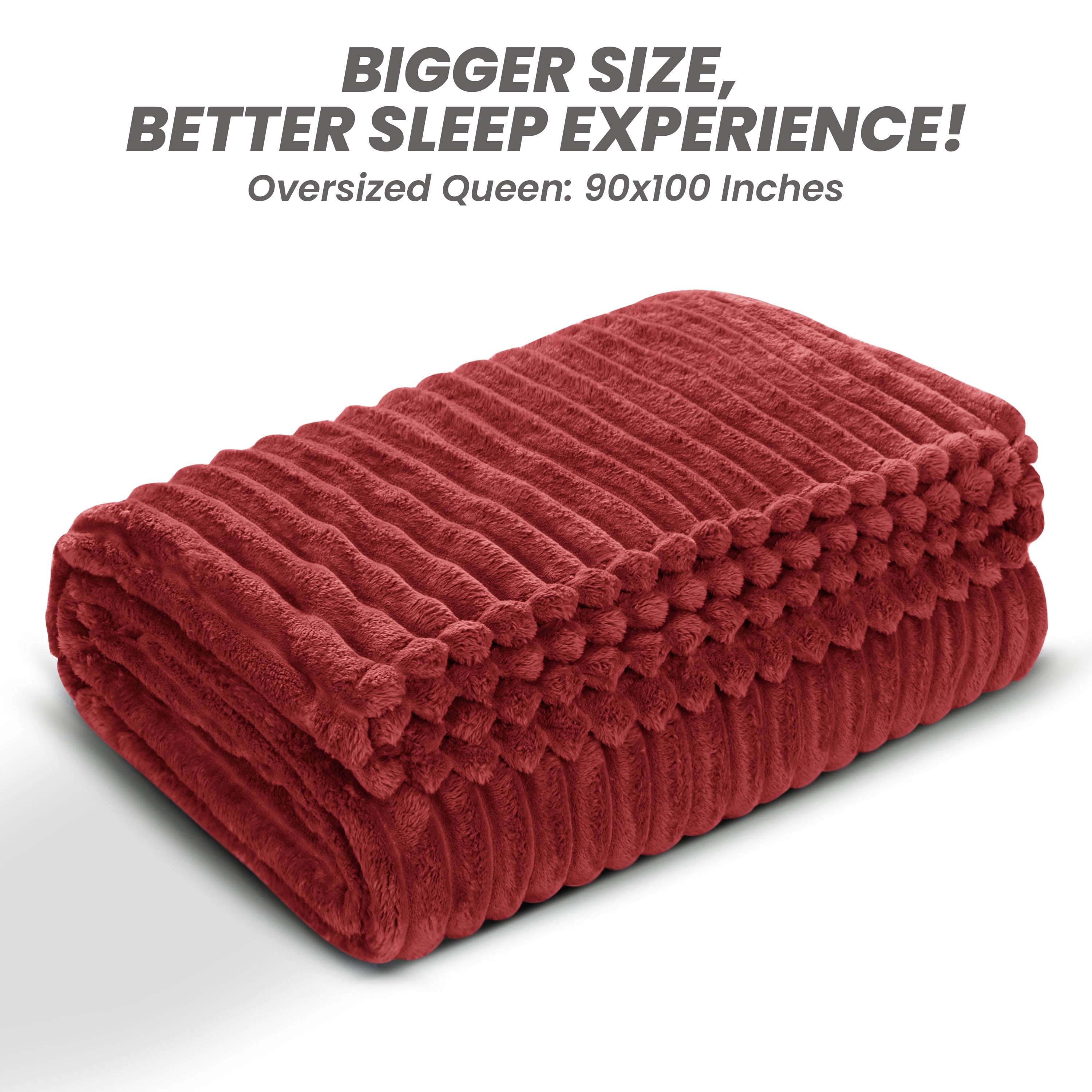 Fleece Blanket Queen Size 90" x 100" - 400GSM Oversized Soft Throw Blanket, Lightweight with Stripes Design Winter Blanket for Bed Sofa Couch