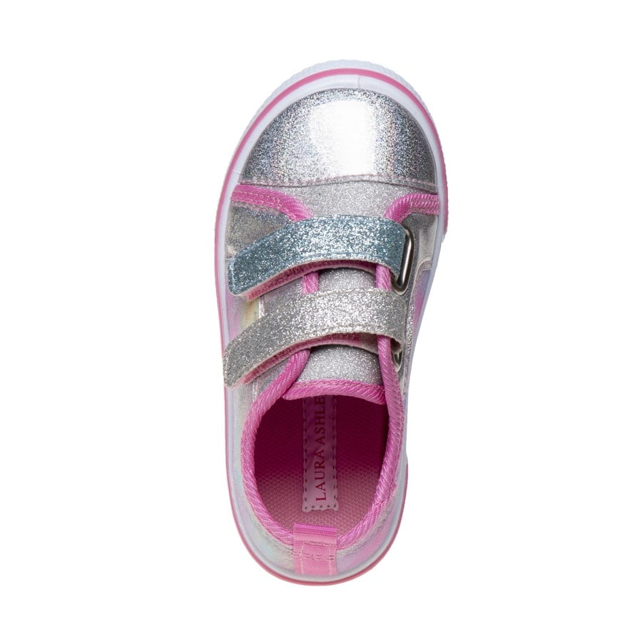 Laura Ashley Toddler Girls Hook And Loop Sneakers, Pink Silver, Size: 10