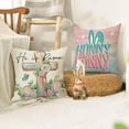 thumbnail image 5 of Happy Easter Hunny Bunny Decorative Throw Pillow Covers 18 x 18 Set of 4, He is Risen Religious Cross Rabbit Pink Blue Outdoor Pillowcase, Flower Eucalyptus Leaves Cushion Case Home Decor, 5 of 5