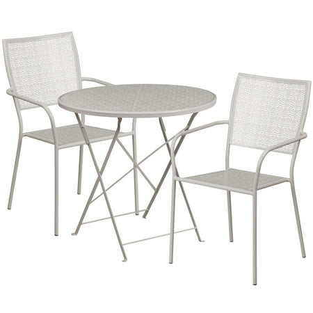Folding Kitchen Table And Chairs Set Flash Furniture 30'' Round Indoor-Outdoor Steel Folding Patio Table Set with 2 Square Back Chairs, Multiple Colors ()