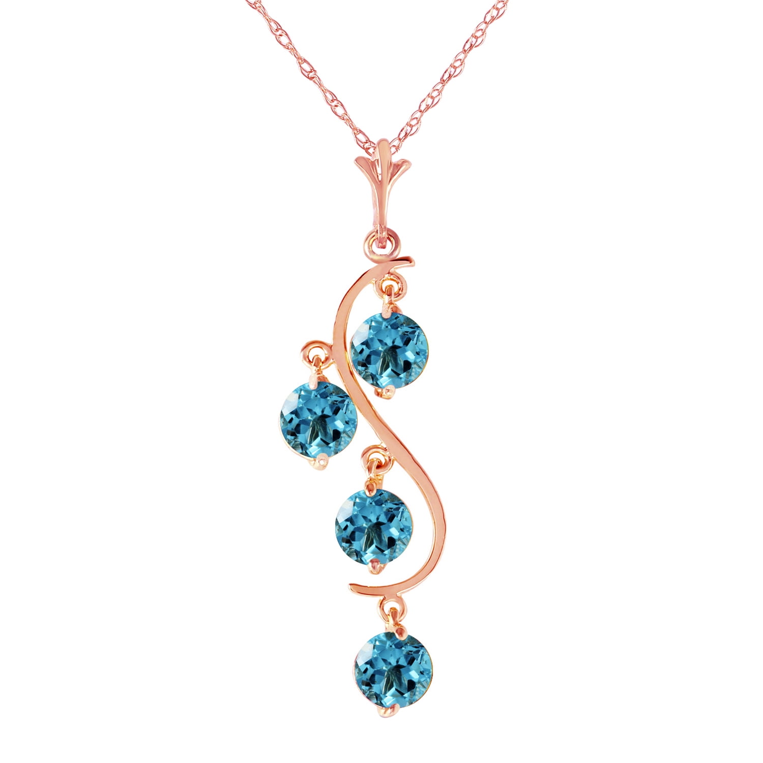 Galaxy Gold 14K Solid Gold 2.25 Carat Natural Blue Topaz Pendant Necklace for Women - Rose Gold Fine Jewelry