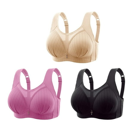 Mrat High Impact Sports Bra 3pc Women Bras Plus Size Behind Buckle Comfortable Breathable Wireless Non-magnetic Buckle Underwear Bras S-348 Hot Pink-A L