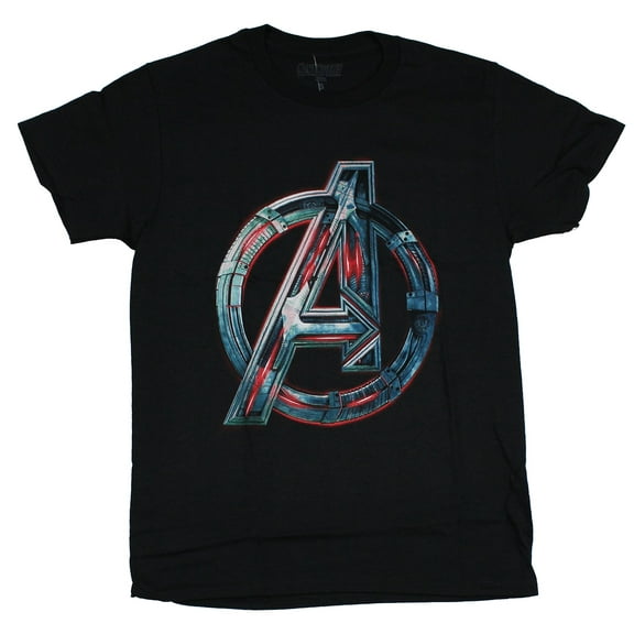 The Avengers (Marvel Comics) Mens T-Shirt - Red Blue Metallic Logo Image