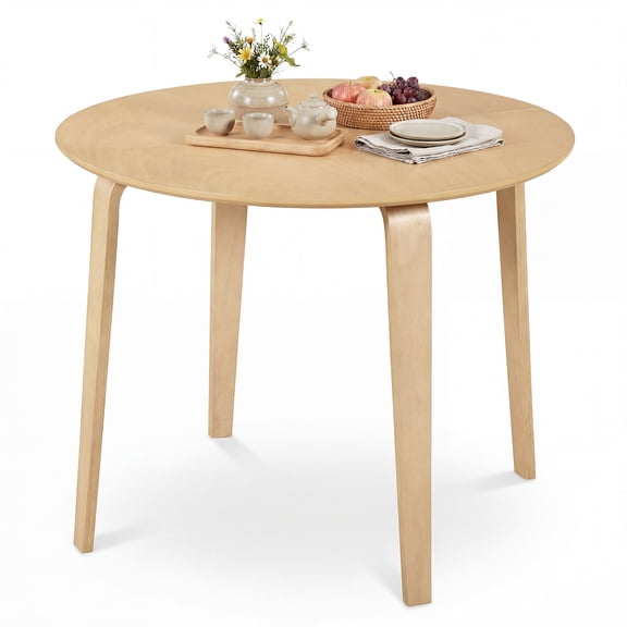 Gymax 37.5'' Round Kitchen Table  Circle Dining Room Table w/ Rubber Wood Legs Natural