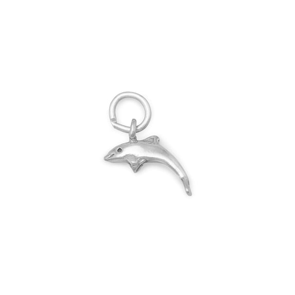 .925 Sterling Silver Oxidized 3D Small Dolphin Charm