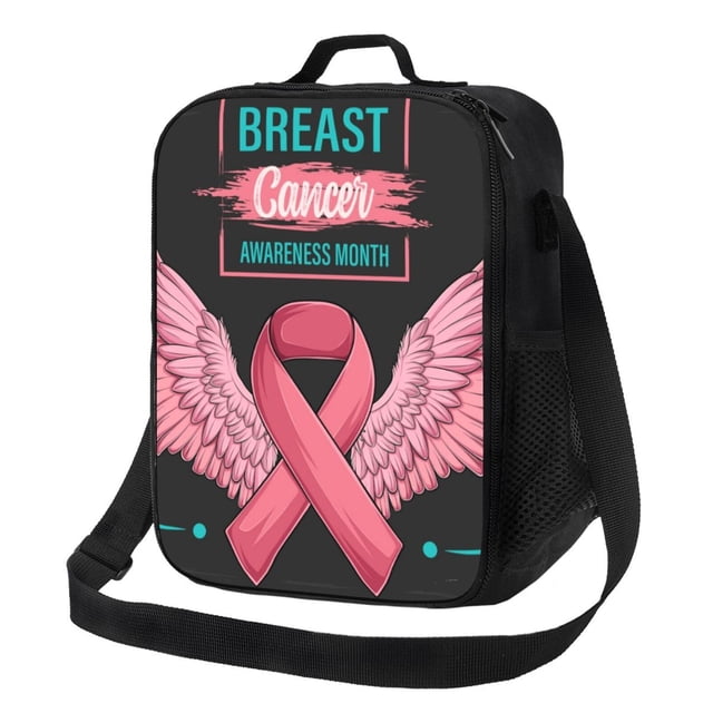 Fotbe Ribbon With Angel Wings Lonchera Bolsa de Almuerzo para Hombres y Mujeres, Lonchera de Gran Capacidad, Bolsa de Almuerzo Reutilizable, Bolsa Térmica Aislante