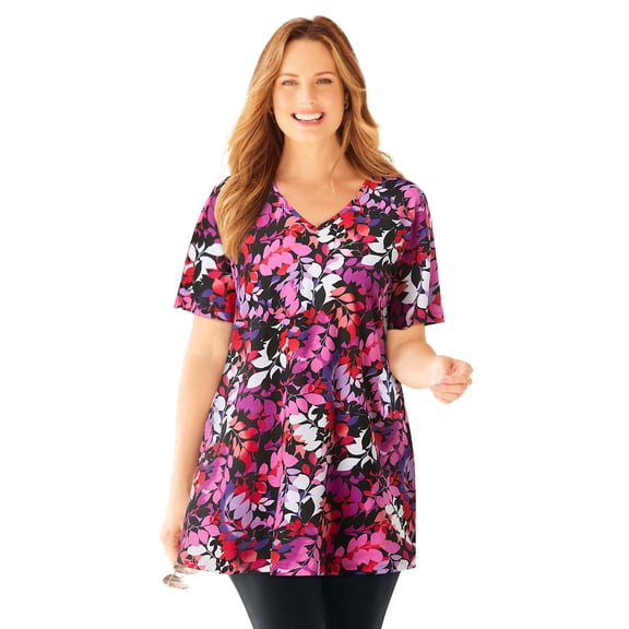 Catherines Women's Plus Size Easy Fit Short Sleeve V-Neck Tunic