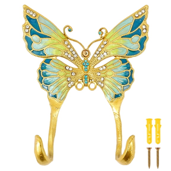 Gold Butterfly Coat Hook Vintage Decorative Wall Hook Rack Hanger for Hanging Clothes Towel Key Hat Antique Metal Mounted Wall Hook for Hallway Living Room