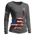 thumbnail image 2 of Women's Long Sleeve Round Neck T-Shirt with AMERICA 250th Anniversary Flag Graphic Print, Casual Independence Day Top for Patriotic Celebrations Gray S, 2 of 4
