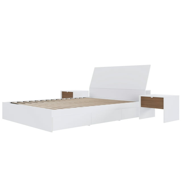 Nexera Ensemble de Chambre à Coucher Réversible 4 Pcs avec Rangement, Blanc, Double
