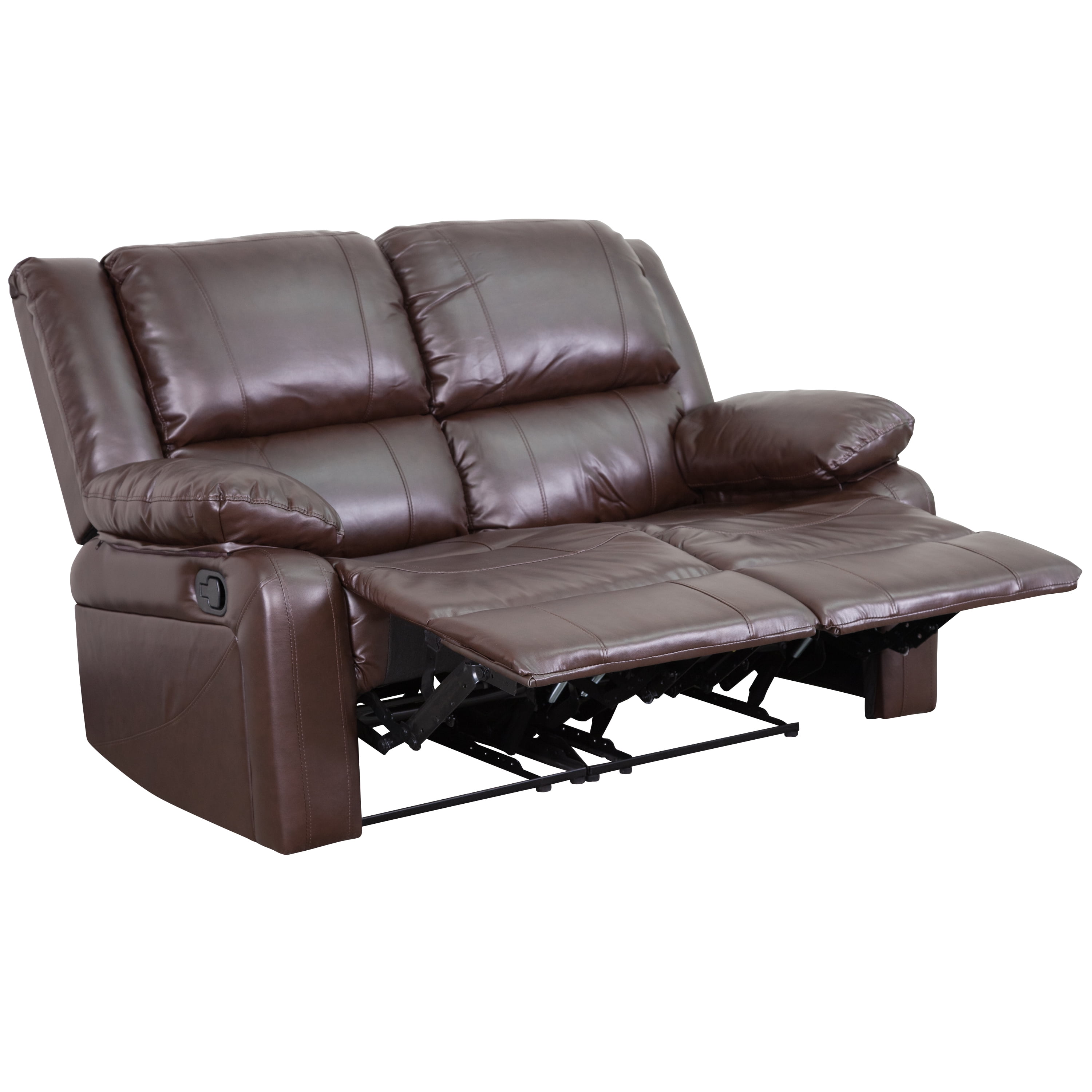 Emma + Oliver Brown LeatherSoft Loveseat with Two Built-In Recliners