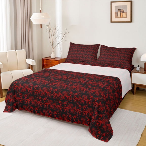 Feelyou Teen Tribal Dragon Twin Sheet Sets, Retro Western Damask Bedding, 3 Pieces