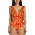 thumbnail image 2 of Yiaed A Big Hot Dog Print Women's Ruffled One Piece Swimsuit V Neck Swimwear Slimming Monokini for Woman-Large, 2 of 8