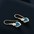 thumbnail image 4 of Gem Stone King 14K Yellow Gold Persian Blue Moissanite and White Lab Grown Diamond French Wire Dangle Hook Earrings for Women (1.80 Cttw, Gemstone Birthstone, Heart 6MM, Round 3MM), 4 of 4